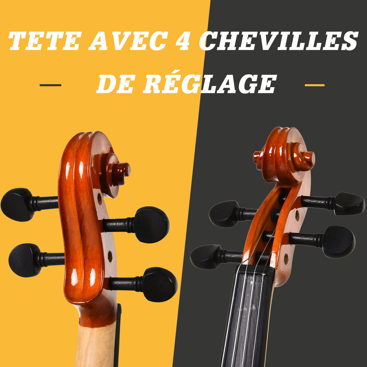 Violon 4/4 pleine grandeur avec étui, accordeur, épaulière, archet, colophane, cordes rechange et chiffon