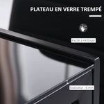 Mesa de comedor para 4 personas, mesa de cocina con tablero de vidrio templado y patas de metal, 120x60x75cm, negro