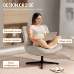 Fauteuil de salon pivotant, chaise rembourrée en chenille sans accoudoirs, assise et dossier larges, 70x80x82cm, crème