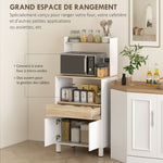 Meuble micro onde, buffet cuisine avec placard tiroir étagère supérieur, 60 x 40 x 131 cm chêne et blanc