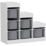 Children's toy storage unit with 6 removable bins, 3 storage levels, 96 x 38.5 x 90, grey