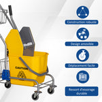Chariot de lavage chariot de ménage professionnel presse à mâchoire seau 26 L + panier de rangements jaune