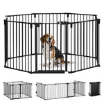 Barrière de Sécurité pour Cheminée, Parc Enclos Chien Pliable Modulable 8 Panneaux avec Porte, sans Perçage