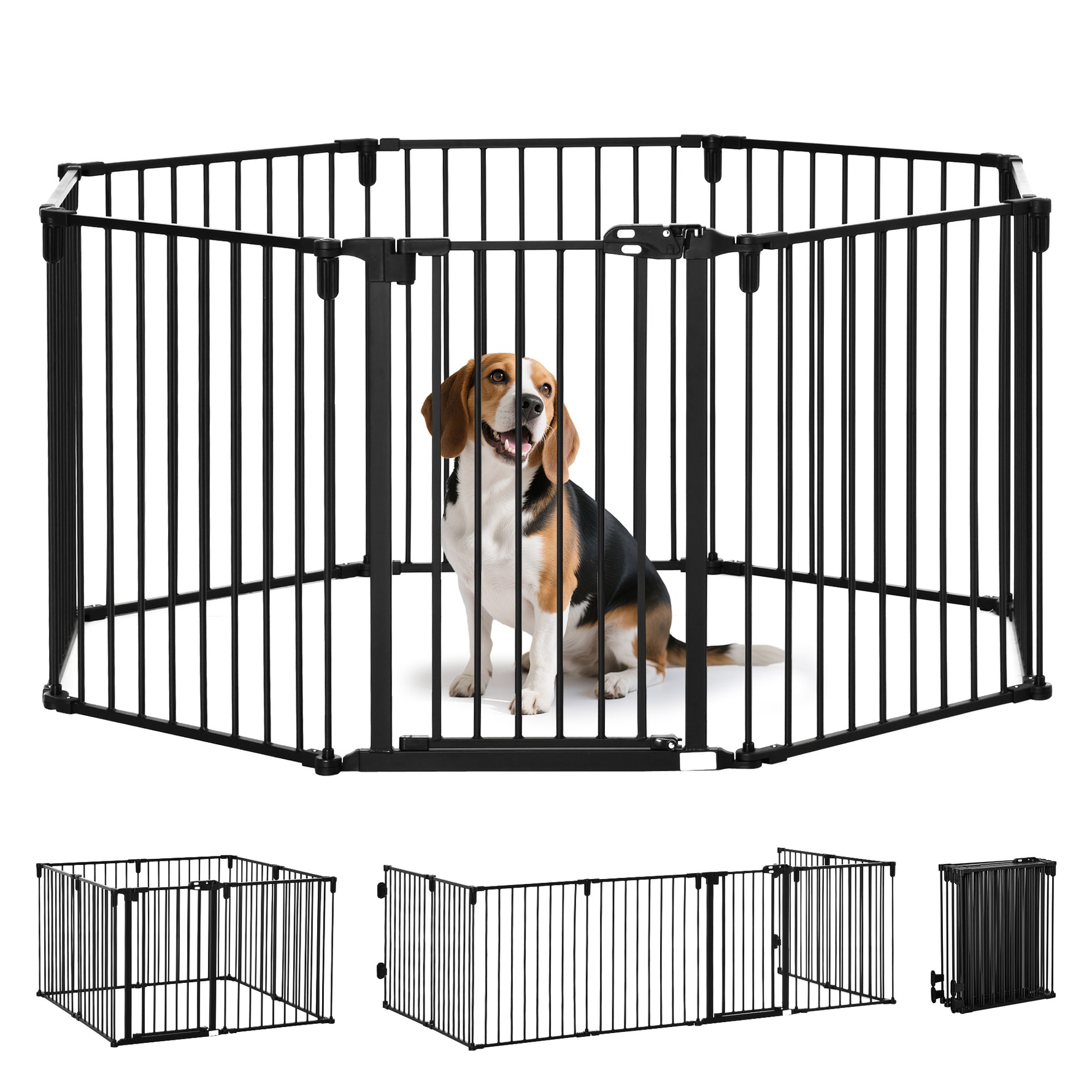 Barrière de Sécurité pour Cheminée, Parc Enclos Chien Pliable Modulable 8 Panneaux avec Porte, sans Perçage