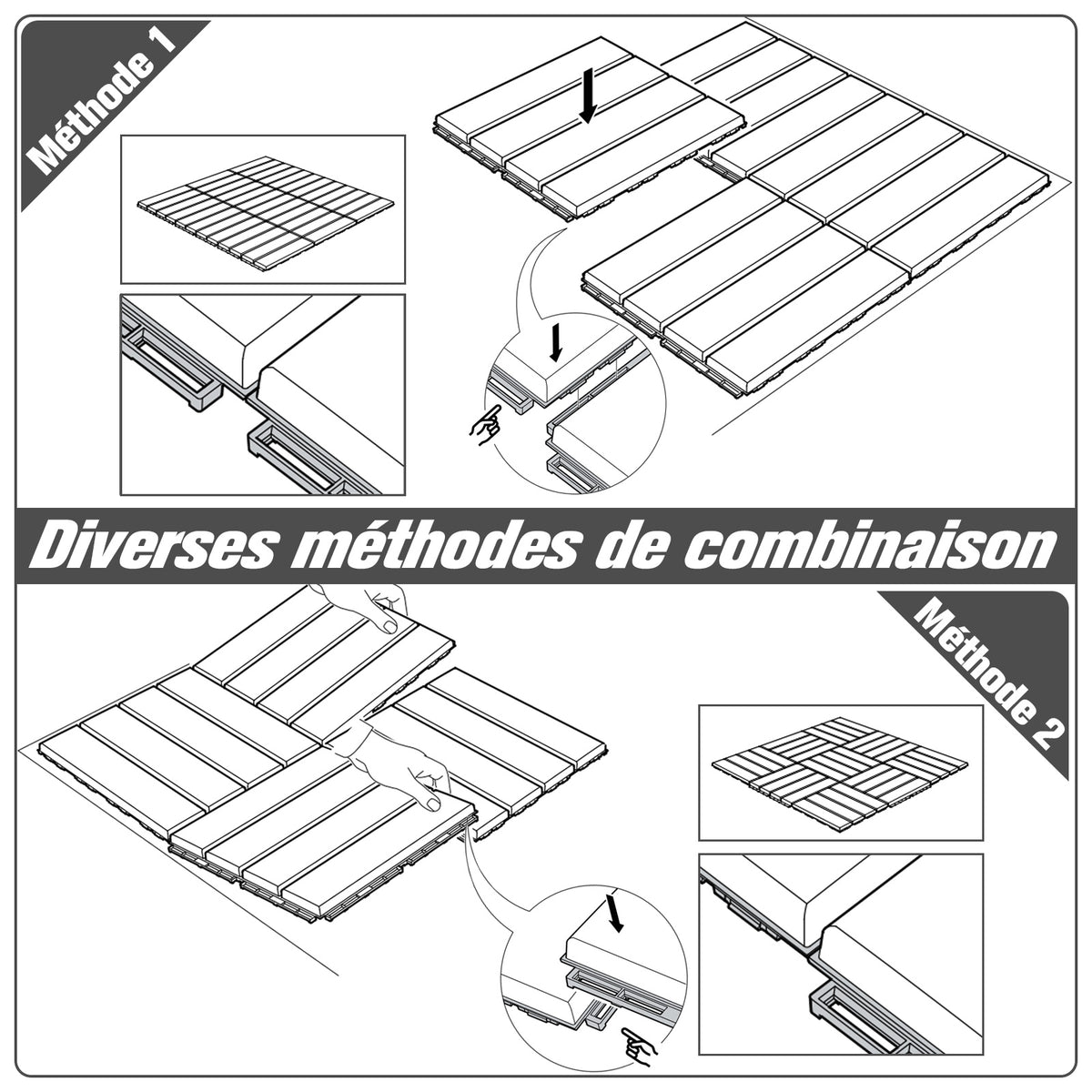 Caillebotis - Dalles terrasse - Lot de 18 - emboîtables, Installation très Simple - Petits Carreaux Composite Plastique