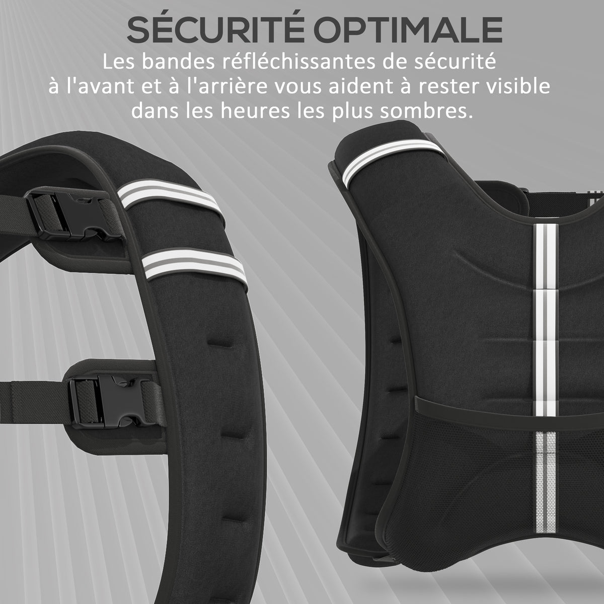 Gilet lesté de 8 kg, veste lestée, pour homme et femme, avec poche de rangement, tissu Oxford, sable métallique, noir