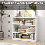 Bibliothèque étagère Meuble de Rangement dim. 90L x 24l x 91H cm 4 Niveaux 3 Panneaux arrières Panneaux de Particules Blanc