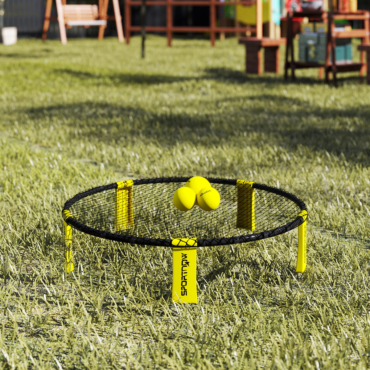 Set gioco di mini-pallavolo all'aperto con rete, 3 palloni e pompa, portatile con borsa per il trasporto gialla