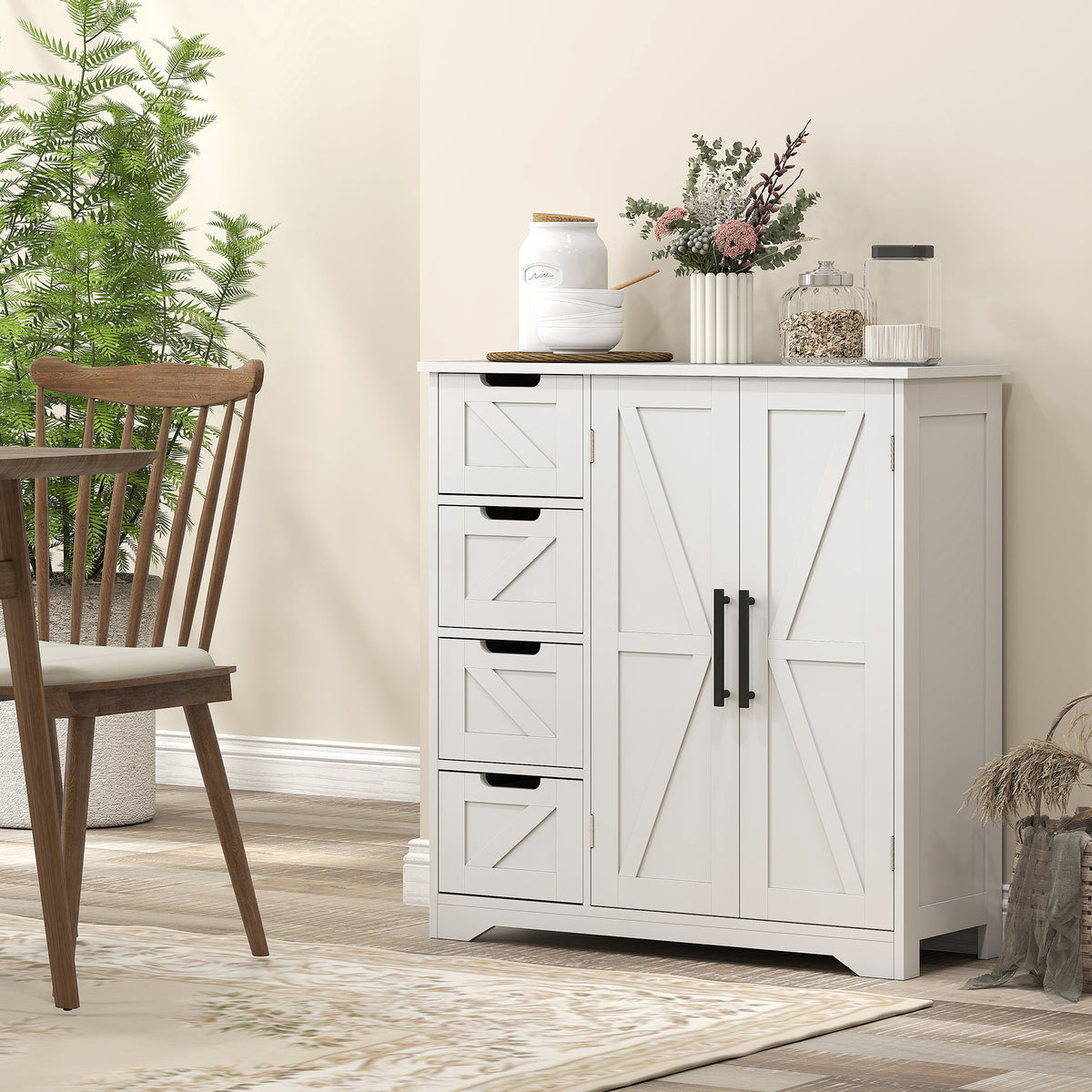 Meuble de salle de bain, meuble de rangement, avec 4 tiroirs, 1 placard, pour petits espaces, 81,2 x 30 x 83,8 cm, blanc