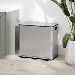 Poubelle de cuisine, poubelle tri sélectif, 3 compartiments de 15L, seaux intérieurs amovibles, 61,9x36,6x43,2cm, argent