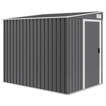 Abri de jardin 2,81 m² avec fondation, abri à outils extérieur adossé en acier galvanisé, 154x206,5x181cm, gris foncé