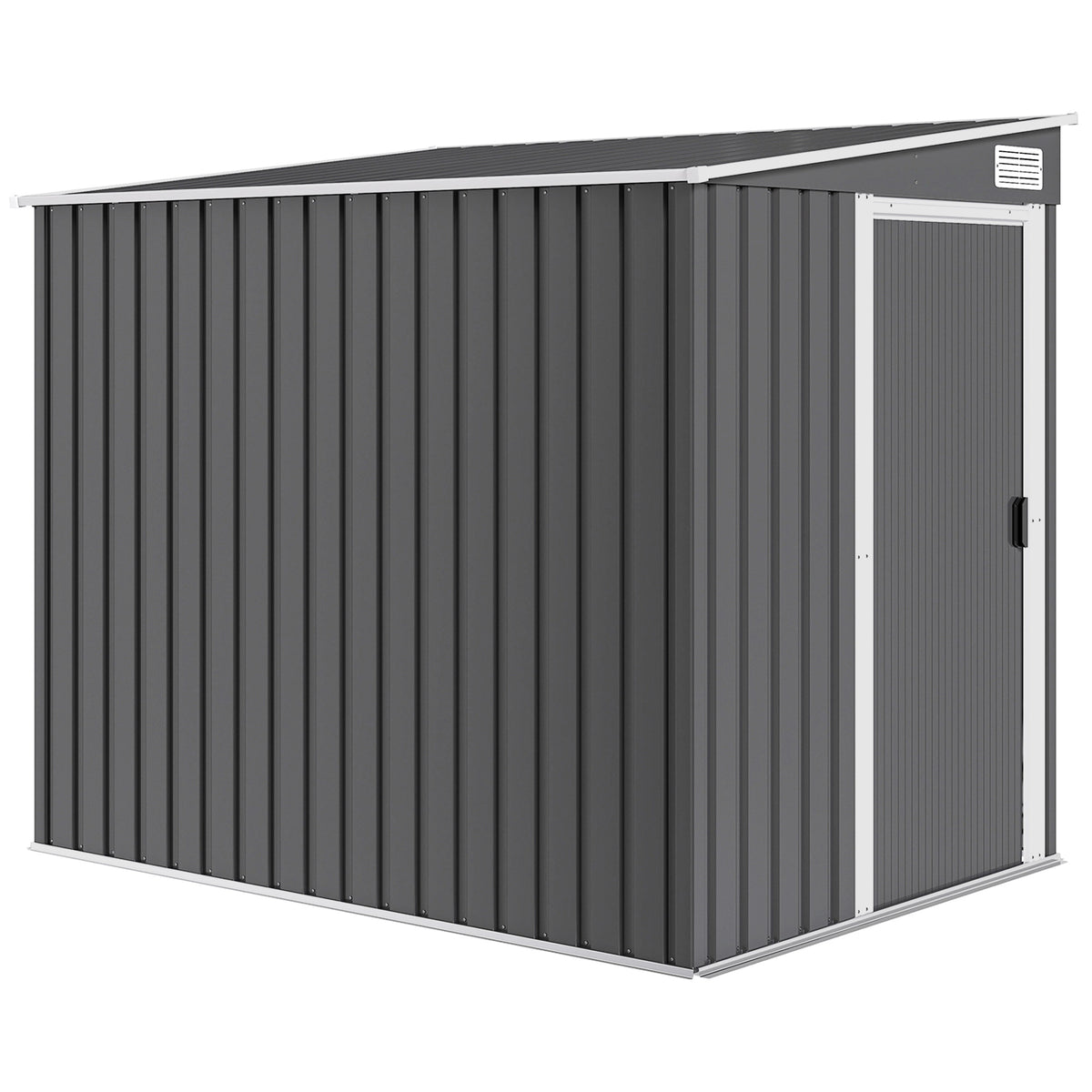 Abri de jardin 2,81 m² avec fondation, abri à outils extérieur adossé en acier galvanisé, 154x206,5x181cm, gris foncé