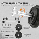 Ensemble d'haltères 2-en-1 20kg poids réglable kit haltères musculation barre d'extension poignée antidérapante noir