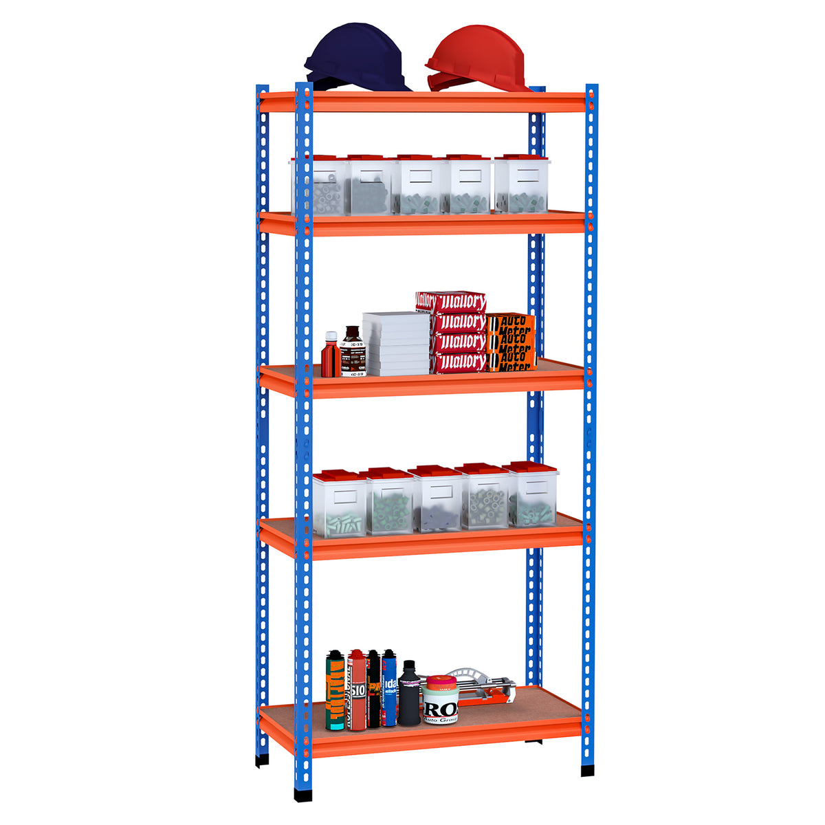 Étagère en métal de garage 5 niveaux capacité 1500 kg 80 x 40 x 182 cm bleu orange
