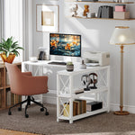 Bureau d'angle modulable réversible, bureau avec rangement, étagère de rangement, cadre en métal, 135x110x75cm, blanc