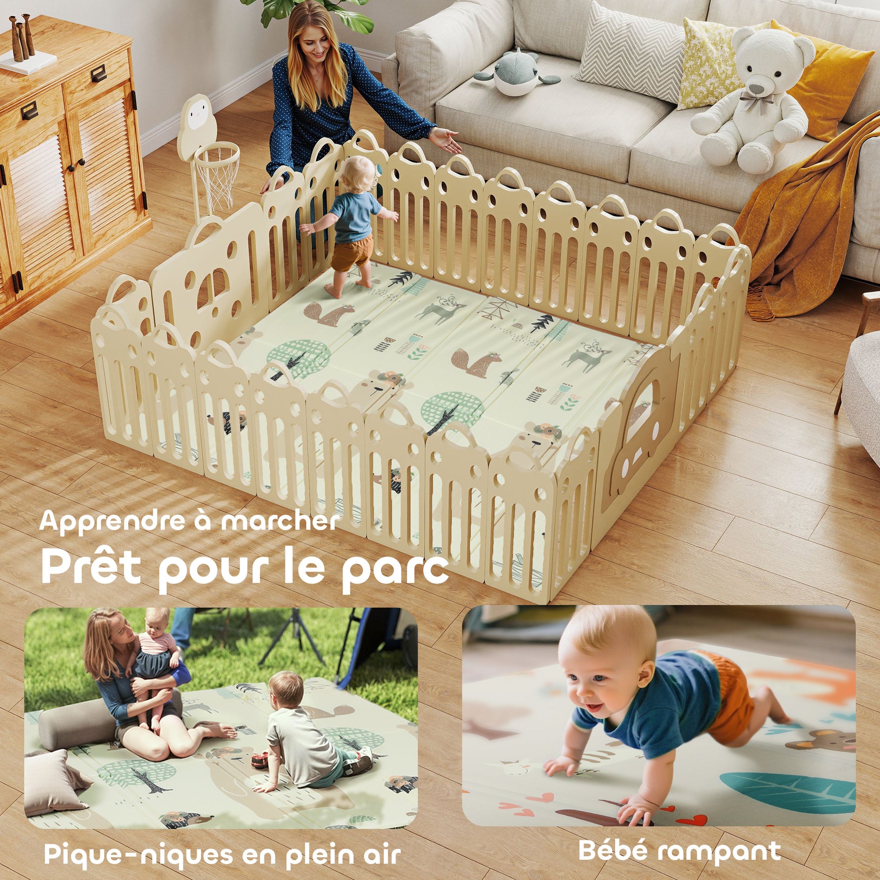 Tapis de jeu pour enfant bebe, tapis d'éveil bébé pliable épais réversible en mousse, 196 x 176 x 1,5 cm, multicolore