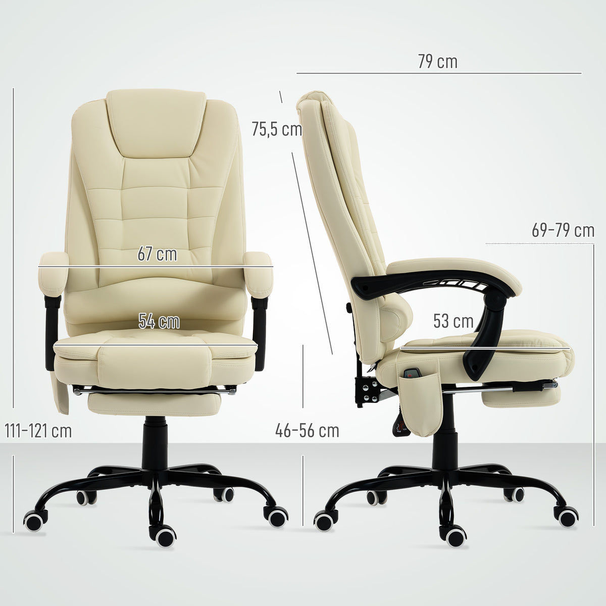 Fauteuil de bureau massant, chaise de bureau avec hauteur réglable, dossier inclinable et télécommande filaire, beige