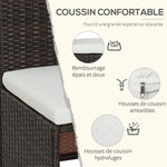 Ensemble salon de jardin encastrable 4 chaises monoblocs avec coussins déhoussables et table résine tressée