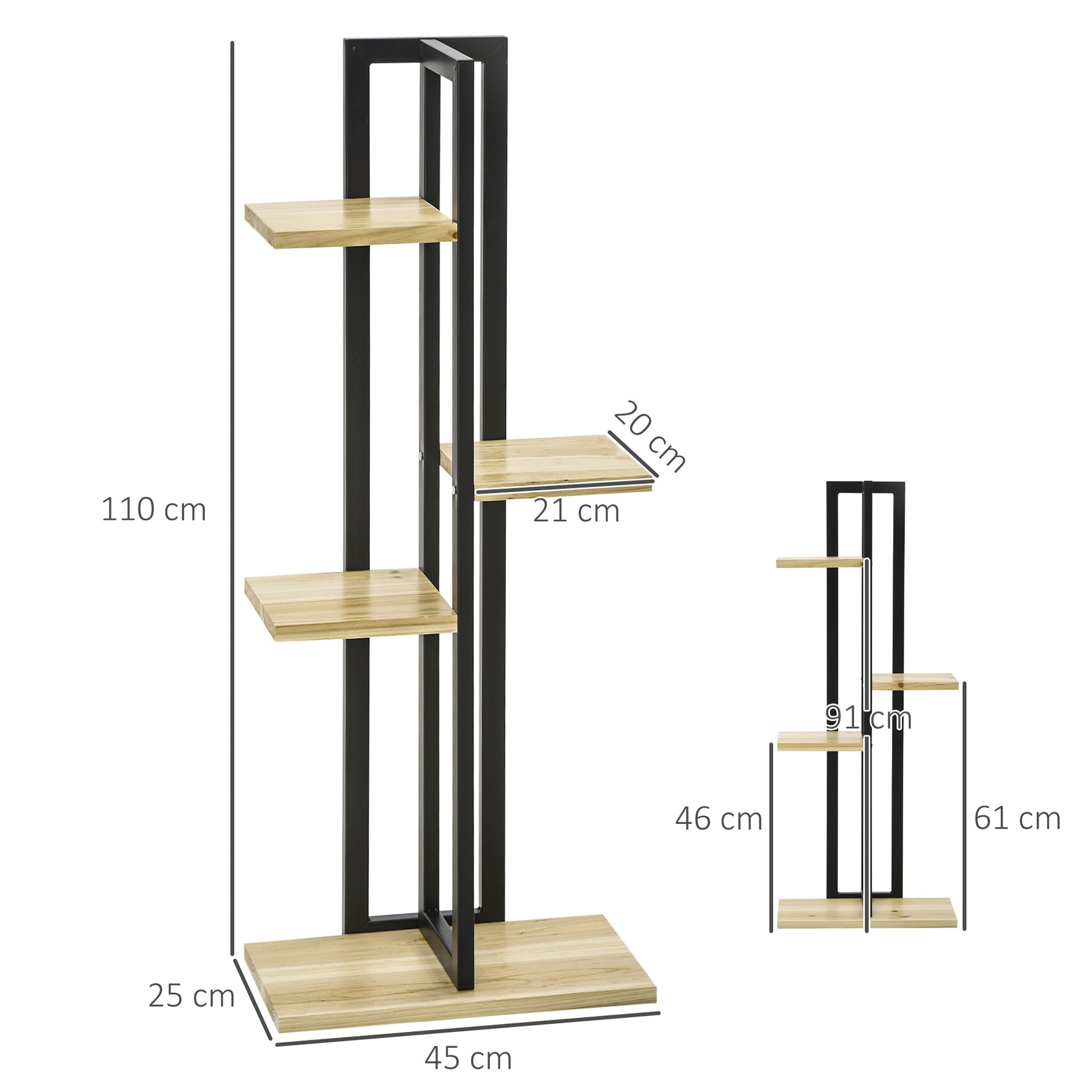 Étagère à plantes escalier fleurs 4 niveaux de différentes hauteurs style industriel en bois 45 x 25 x 110 cm