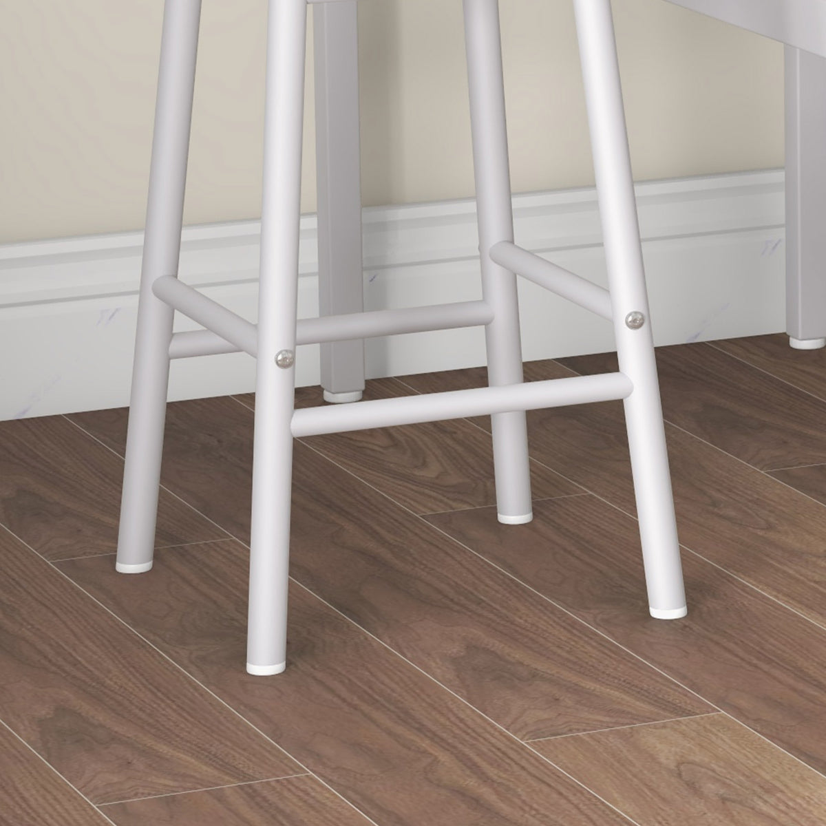 Ensemble table haute de bar + 2 tabourets structure en acier plateau aspect bois naturel 2 personnes blanc