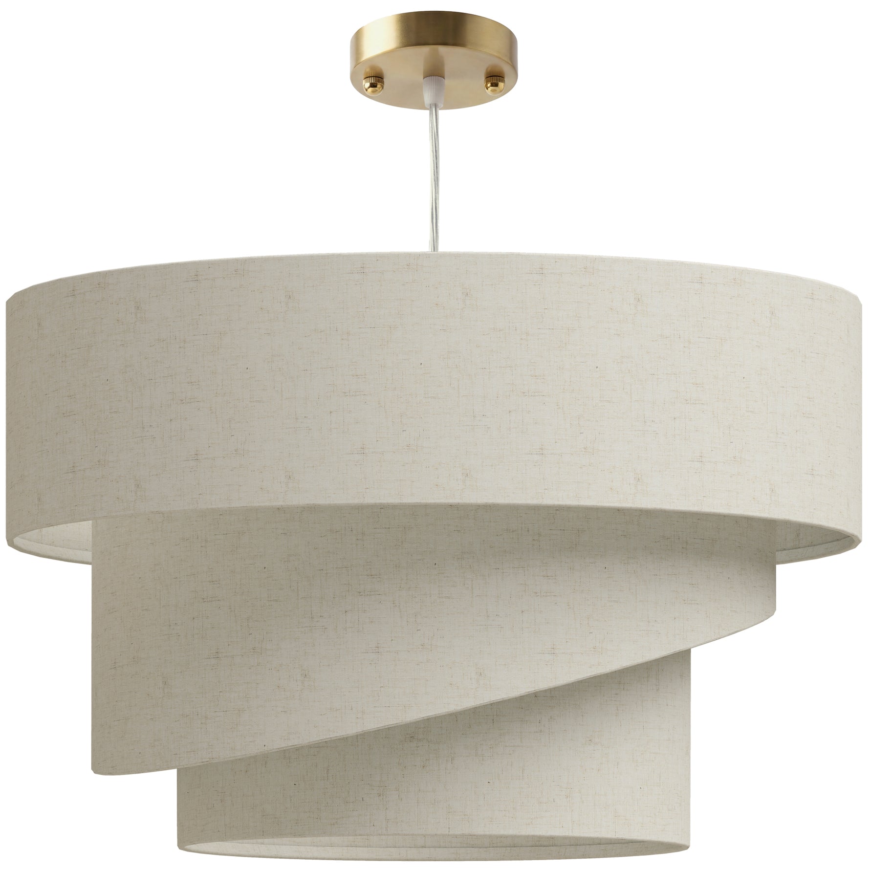 Suspension Luminaire à 3 Abat-Jour Effet Lin, Ampoule Non Incluse E14 40 W, Câble Réglable, Rosace Dorée, Beige