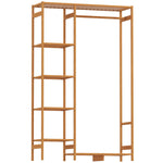 Portant à vêtements en bambou avec étagère de rangement à 6 niveaux et tringle de suspension, 90x30x145cm, bois naturel