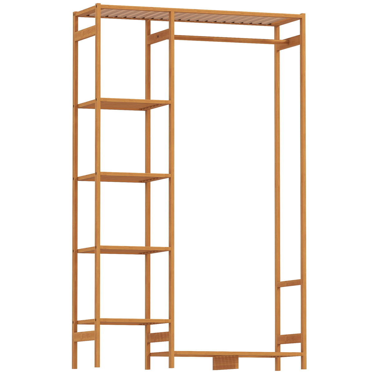 Portant à vêtements en bambou avec étagère de rangement à 6 niveaux et tringle de suspension, 90x30x145cm, bois naturel