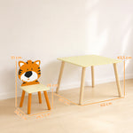 Kinderkamertafelset met 4 stoelen, 5-delig houten meubelset, rugleuningen in diervorm, afgeronde hoeken, 3-8 jaar, geel