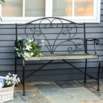 Banc de Jardin 2 Places Style néo-rétro Fer forgé Lignes fuselées métal Noir doré Effet Vieilli