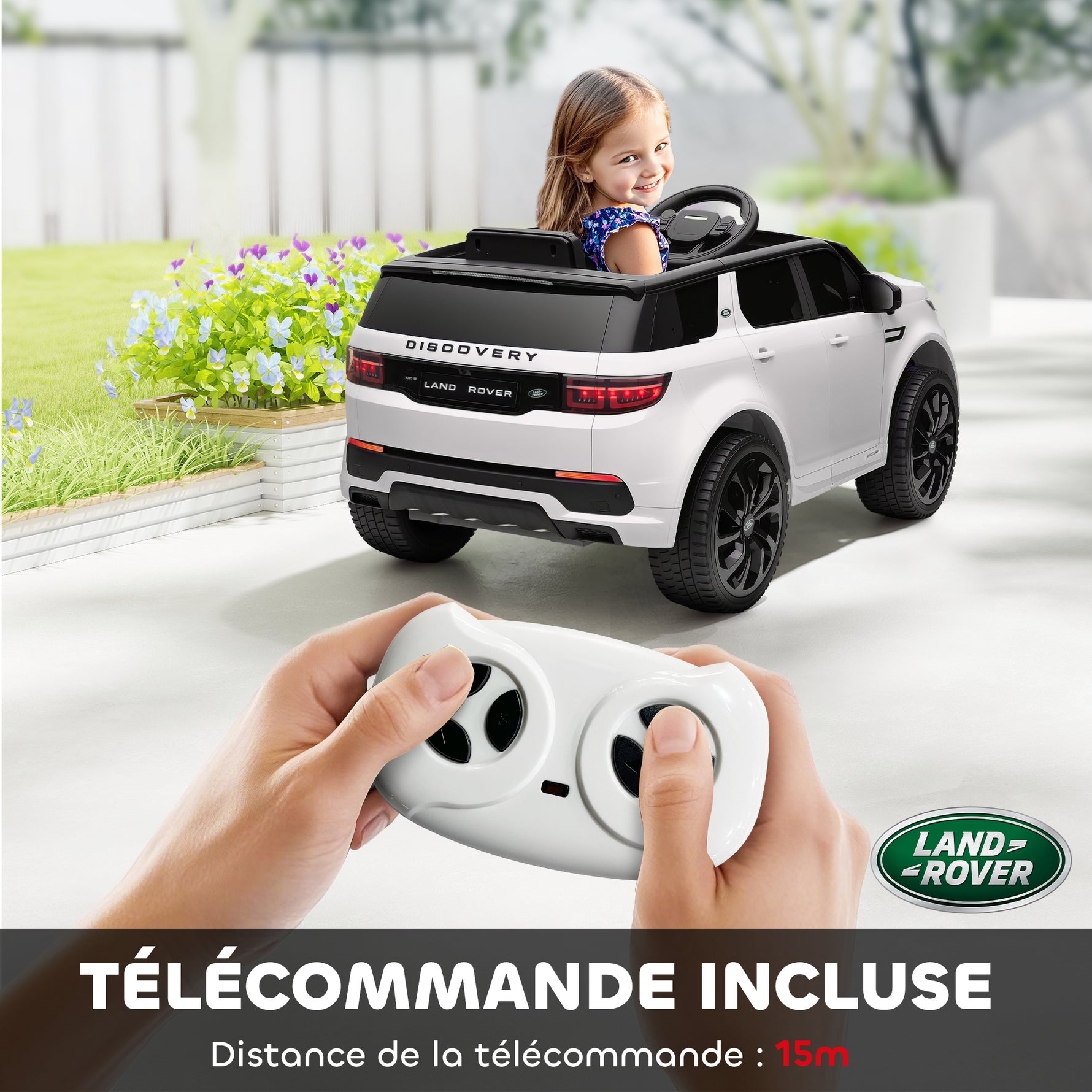 Voiture électrique pour enfants Land Rover Discovery Sport, 12V avec télécommande, lumières LED, pour 3-6 ans, blanc