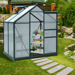Serre de jardin polycarbonate 190 x 132 x 201 cm résistant aux UV 30+ fondation renforcé gouttière vert foncé
