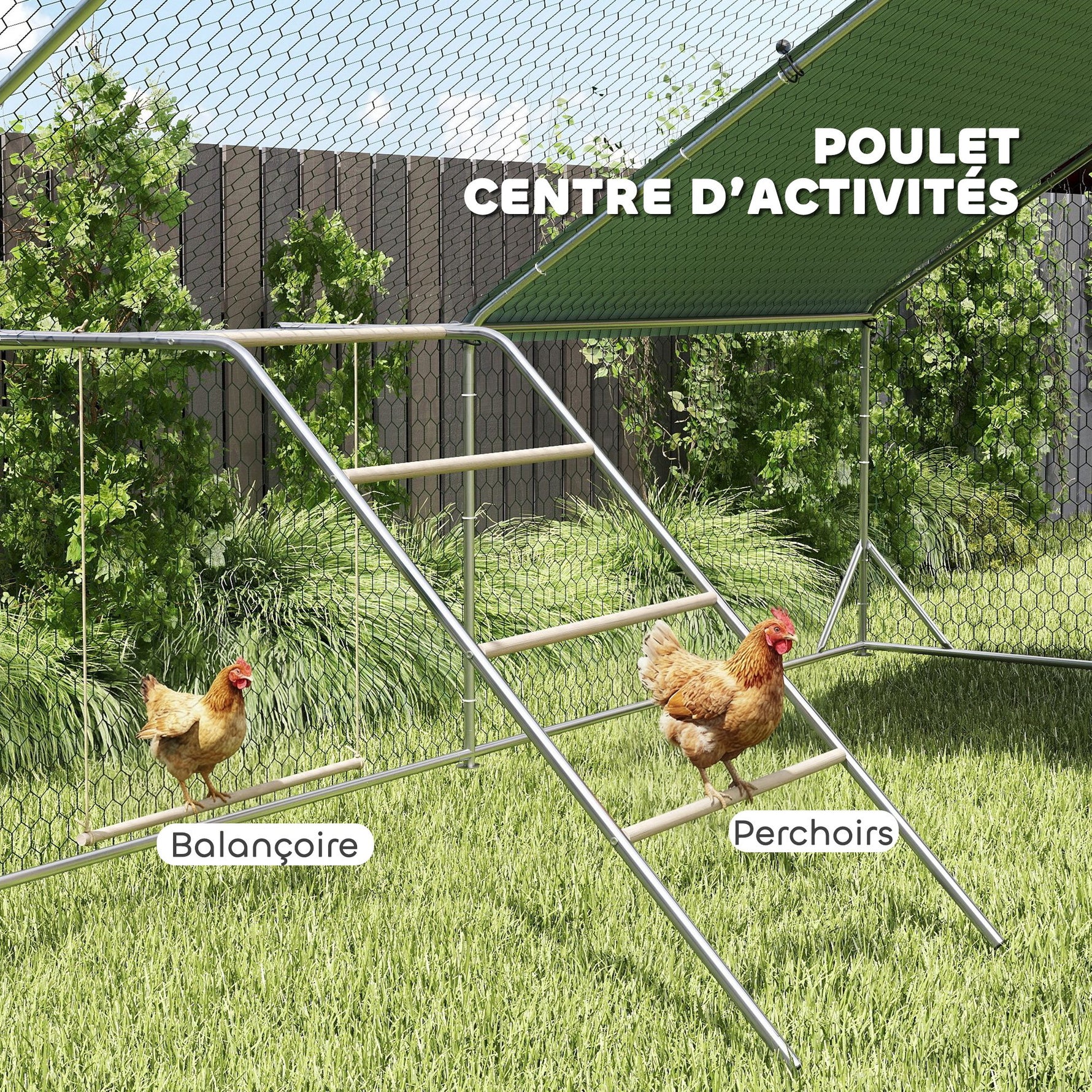 Perchoir pour poules à 5 niveaux en bois de pin et acier, échelle balançoire, 82 x 150 x 110 cm, argent