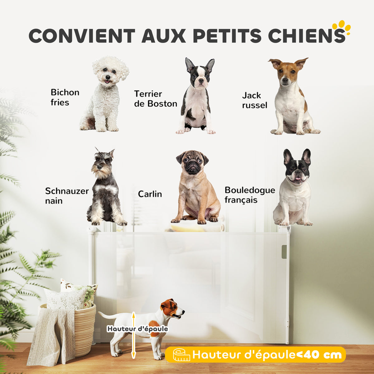 Barrière rétractable pour chien largeur 149 cm verrouillage automatique - blanc