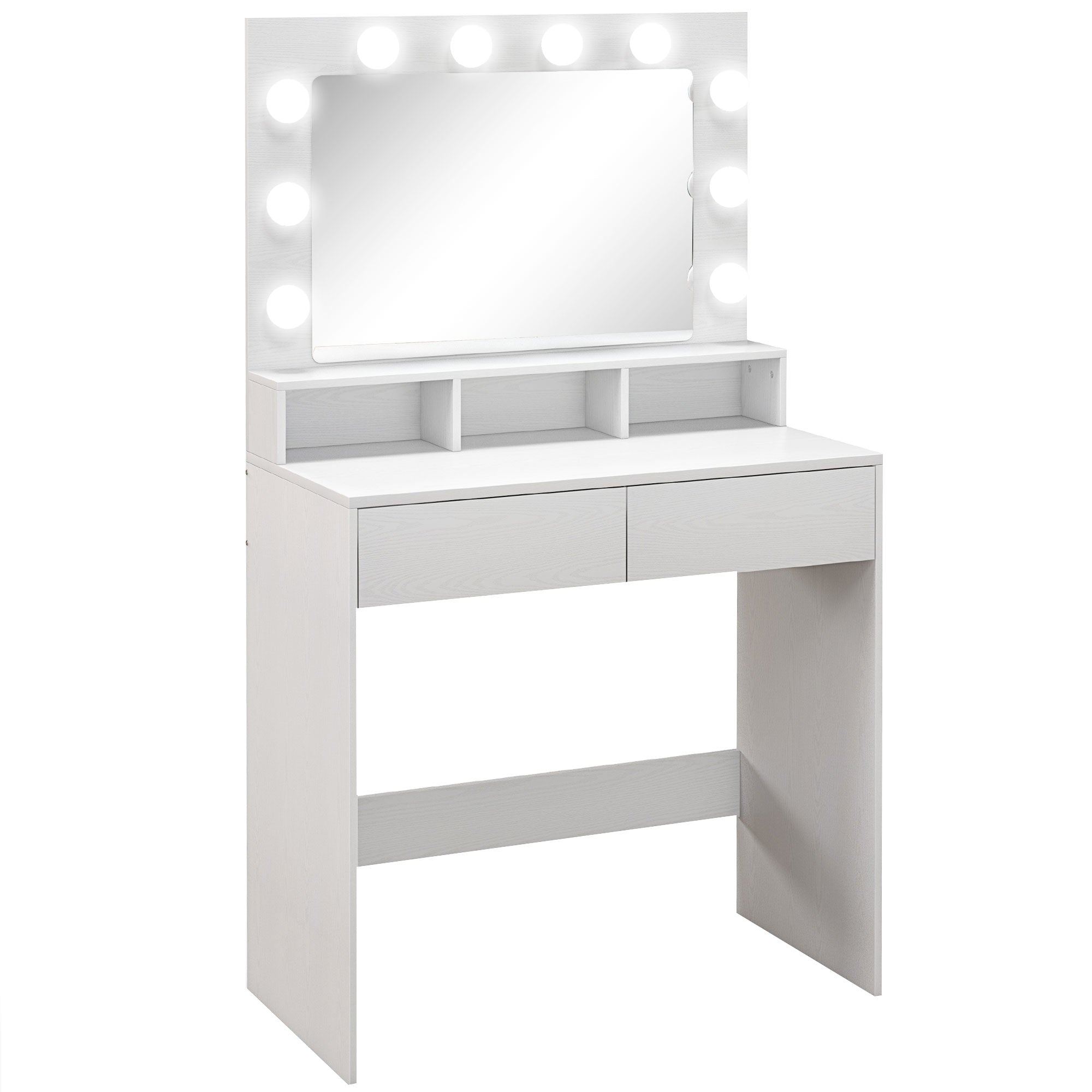 Vanity table with Hollywood mirror, drawers, 3 lighting modes, 10 bulbs, 80 x 40 x 135 cm, white