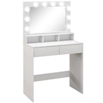 Coiffeuse avec miroir Hollywood, tiroirs, 3 modes d'éclairage, 10 ampoules, 80 x 40 x 135 cm, blanc