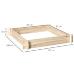 Jardinière en bois carré potager de jardin sans fond facile à assembler 100 x 100 x 16 cm en bois massif bois naturel