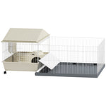 Cage cochon d'inde cage pour petits animaux avec parc amovible tapis imperméable mangeoire à foin 108 x 71 x 57 cm beige