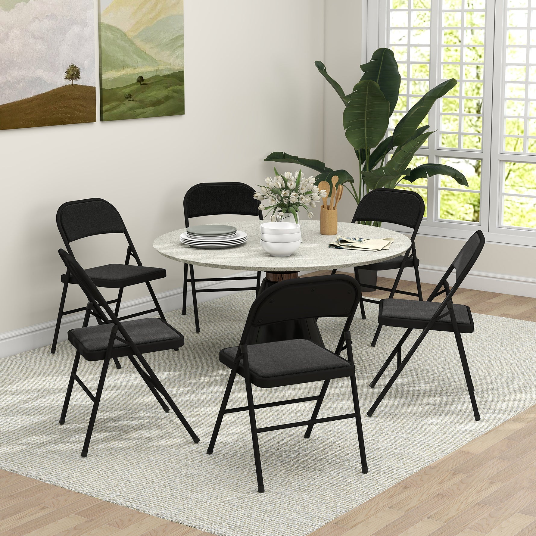 Lot de 6 chaises pliantes chaises de salle à manger portables cadre en acier 45 x 46 x 78 cm noir