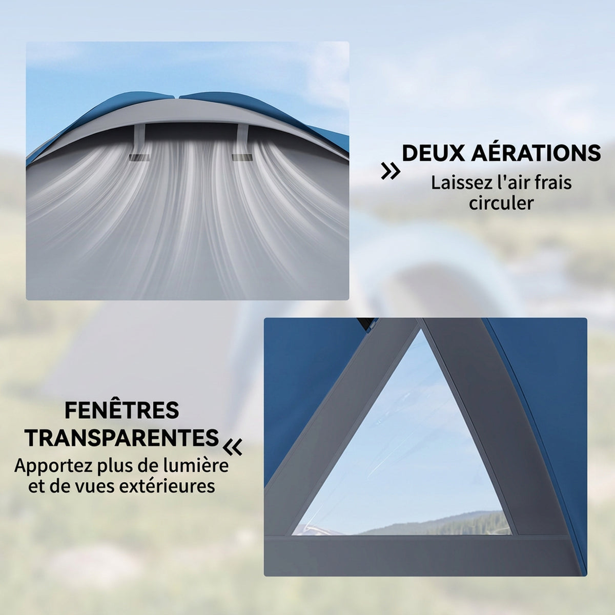 Tenda da campeggio familiare per 3 persone, tenda a cupola impermeabile leggera, ventilata, facile da montare, doppia porta e