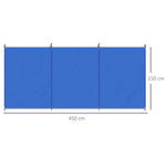 Brise-vent de camping, paravent de plage avec sac de transport, angles de fixation 450 x 150 cm, bleu