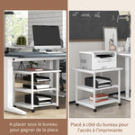 Support d'imprimante desserte de rangement 3 niveaux étagères mobile sur roulettes 50L x 50l x 52,5H cm