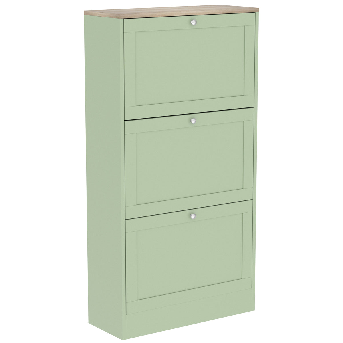 Meuble à Chaussures Style Moderne, 3 Portes Abattantes, 18 Paires de Chaussures, 60 x 23,5 x 115 cm, Vert