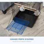 Cage à oiseaux en métal avec mangeoires perchoirs plateau amovible poignée dim. 40L x 40l x 59H cm noir