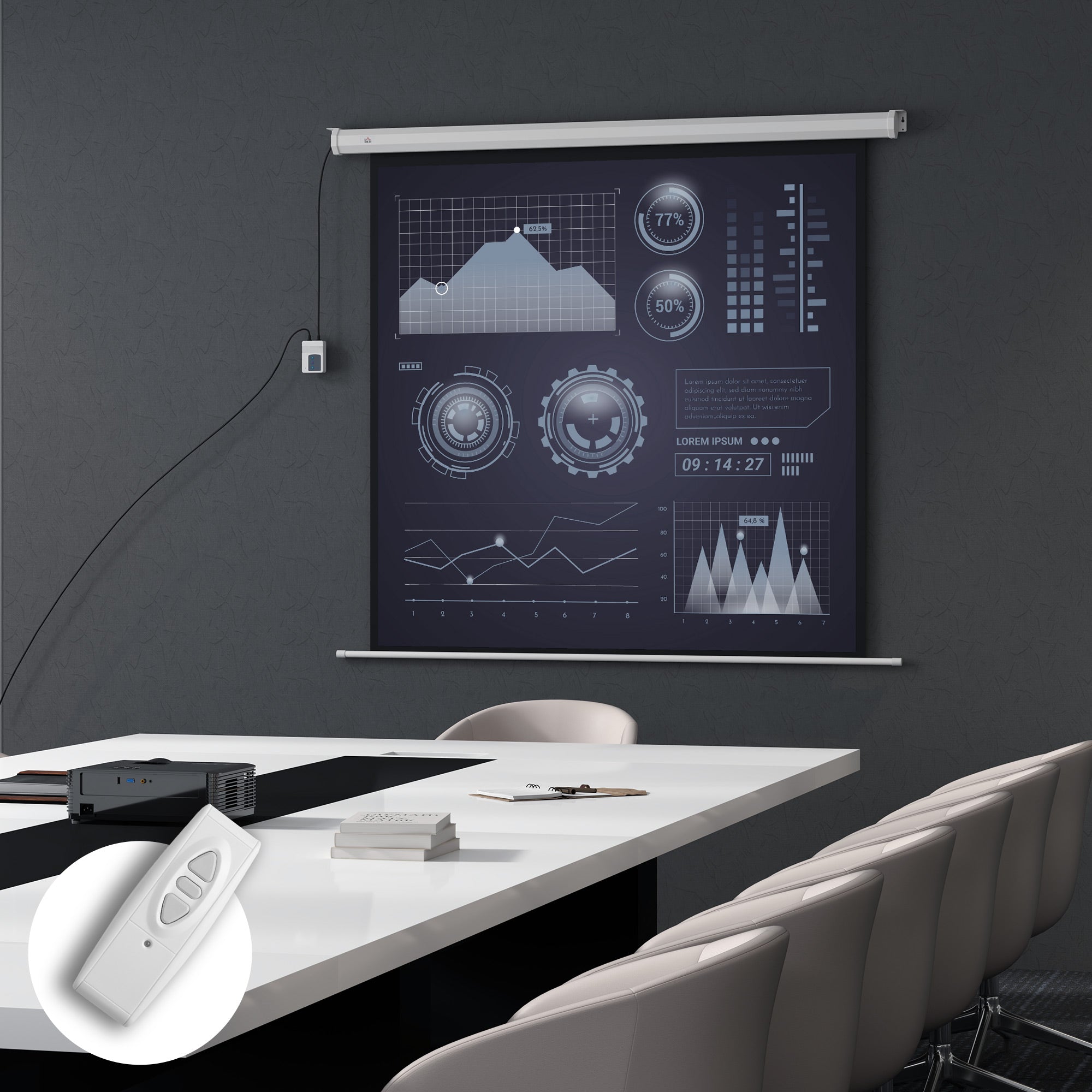Écran de projection motorisé 85 pouces, 4K HD électrique, montage mural ou plafond, panneau de commande et télécommande