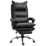 Fauteuil de bureau, chaise bureau ergonomique en similicuir avec large assise rembourrée, dossier inclinable, hauteur réglable, accoudoirs et repose-pied intégrés, charge 135 Kg, noir
