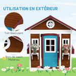 Cabane enfant extérieur maison enfant extérieure avec porte fenêtres et jardinières 114 x 126,4 x 135 cm Marron