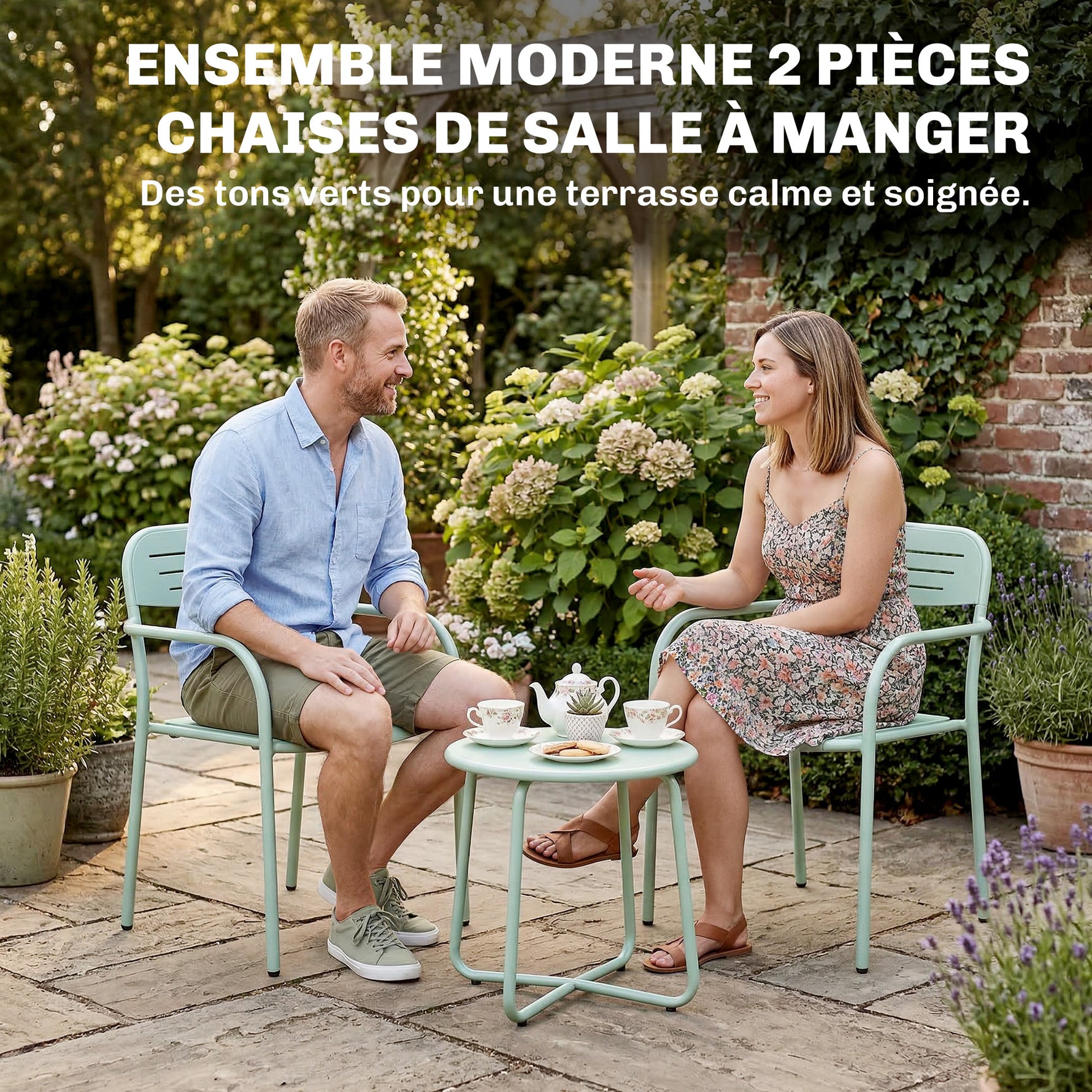 Lot de 2 Chaises de Jardin Salon de Jardin Empilable Résistant aux Intempéries avec Accoudoirs 56x58x78cm Vert