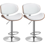 Set of 2 adjustable height bar stools, synthetic upholstery, 53 x 52 x 92-112 cm, white