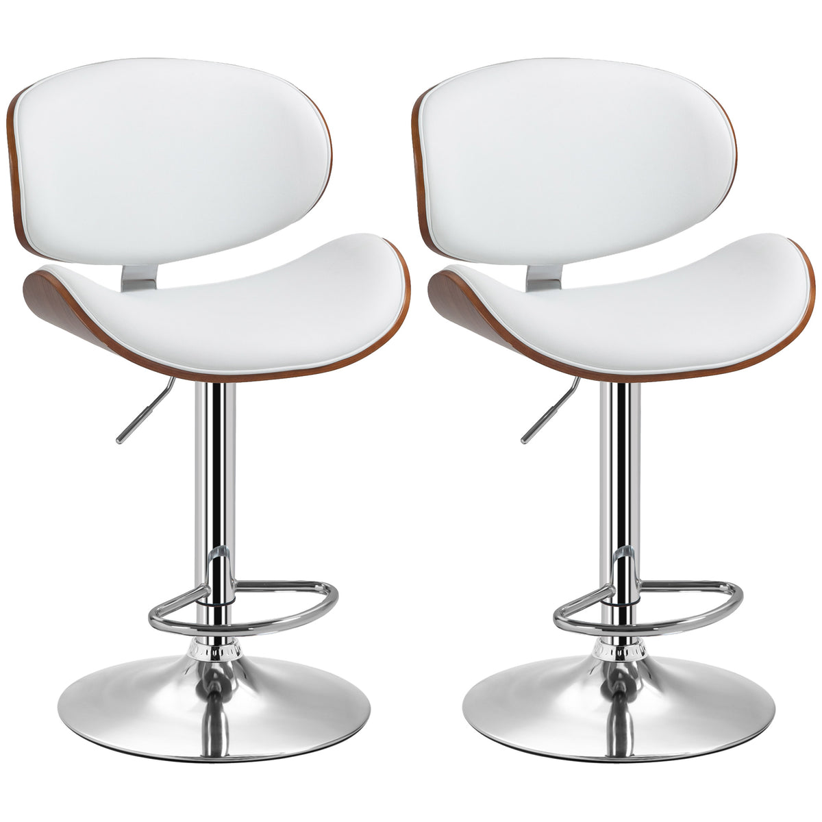Set of 2 adjustable height bar stools, synthetic upholstery, 53 x 52 x 92-112 cm, white