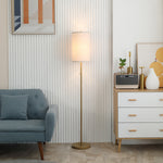 Lampadaire design 40 W max. piètement mât acier doré abat-jour lin crème dim. 25,5 x 25,5 x 157 cm doré et beige